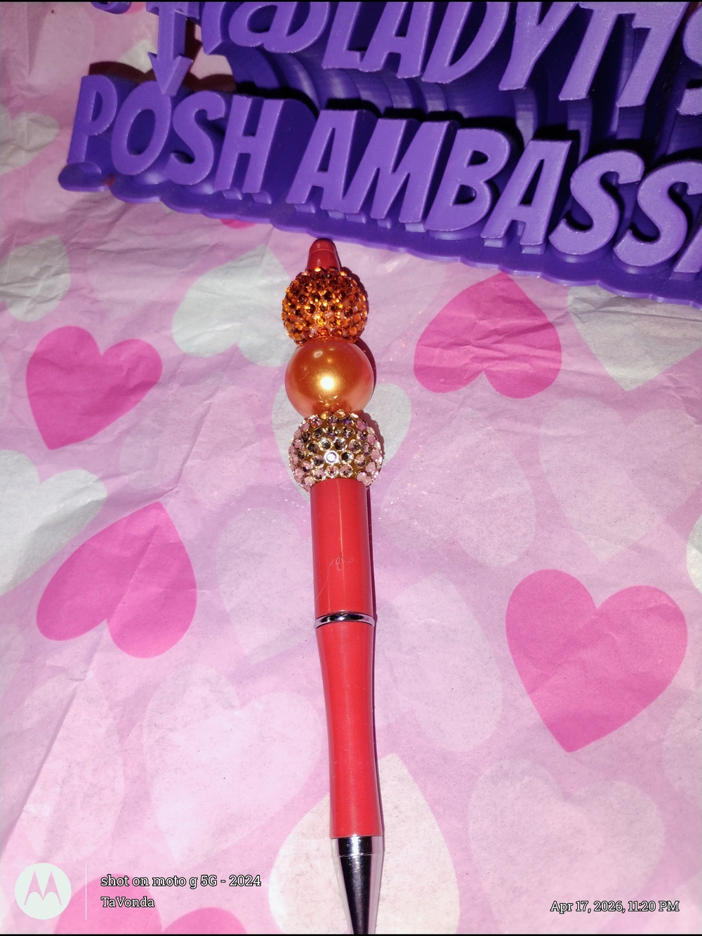 🌷Elegant Orange Beaded Ballpoint Pen - Decorative Home Office Accessory